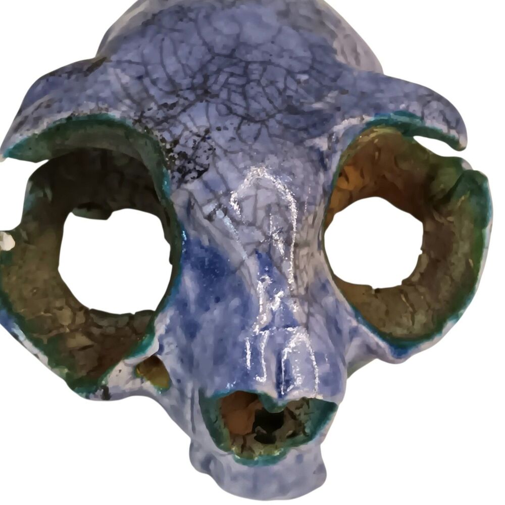 Purple Animal Skull Pottery Reproduction Halloween Spooky Decor 4.5" x 3.5" x 2"